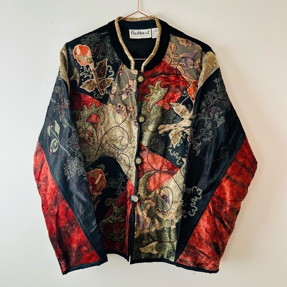 Vintage 1990s Quilted Embroidered Patchwork Blazer Jacket Abstract Print - Picture 7 of 11